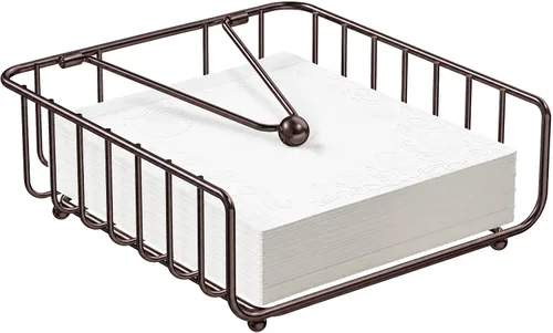Miniatura 9 de Paquete de 2 servilleteros para mesa con brazo pesado, servilleteros planos de metal para servilletas de papel, dispensador de servilletas al aire