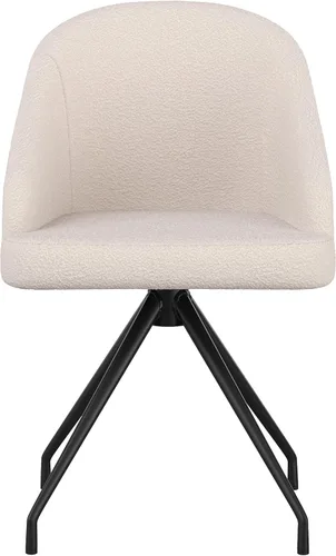 Miniatura 12 de Martha Stewart Silla giratoria fija Sora con brazos inclinados para oficina en casa en blanco bouclé con marco de bronce cepillado al óleo Boucle