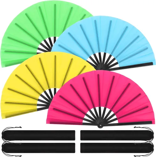 Miniatura 12 de Blulu 4 abanicos plegables grandes para baile de línea, botas de mano de seda grandes para hombres y mujeres (estilo clásico, negro, 11 pulgadas)