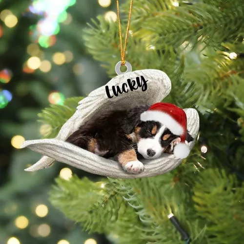 Miniatura 20 de Adorno acrílico plano de perro de Navidad de pastor alemán blanco, ángel dormido, regalo conmemorativo para perro, adorno personalizado con nombre
