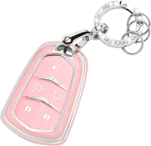 Funda para llavero Cadillac – Funda de TPU suave con protección de llavero brillante compatible con Cadillac Escalade CTS SRX XT5 ATS CT6 5 botones