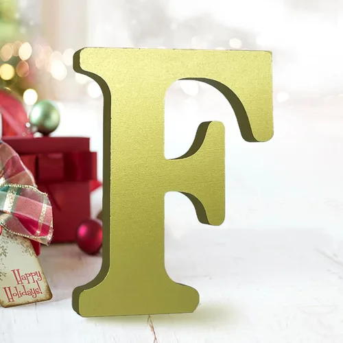 Miniatura 30 de AOCEAN Letras de madera dorada de 6 pulgadas, letras de madera sin terminar para decoración de pared, letras decorativas de pie en rodajas, tablero