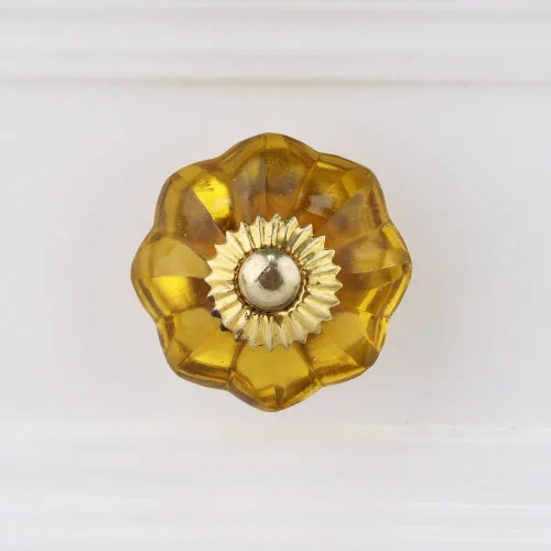 Miniatura 49 de Indian Shelf Paquete de 6 manijas de cristal vintage con flores de caléndula ámbar y diseño elegante para cajones