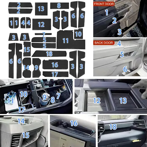 Miniatura 6 de Forro personalizado para accesorios Toyota Tundra 2022 2023 2024 2025 2026, insertos para portavasos, alfombrillas para consola central