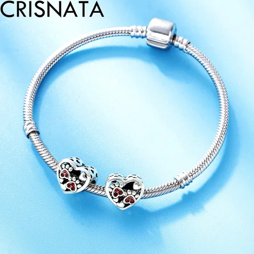 Miniatura 3 de CRISNATA Dijes con estampado de patas de cachorro con cristal Brithstone, plata de ley 925, cuentas de corazón con estampado de patas, se adapta a
