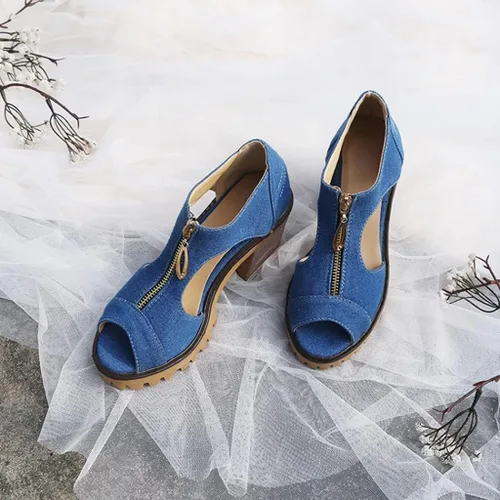 Miniatura 4 de Sandalias de tacón alto apiladas para mujer con puntera abierta, con cremallera y plataforma de verano