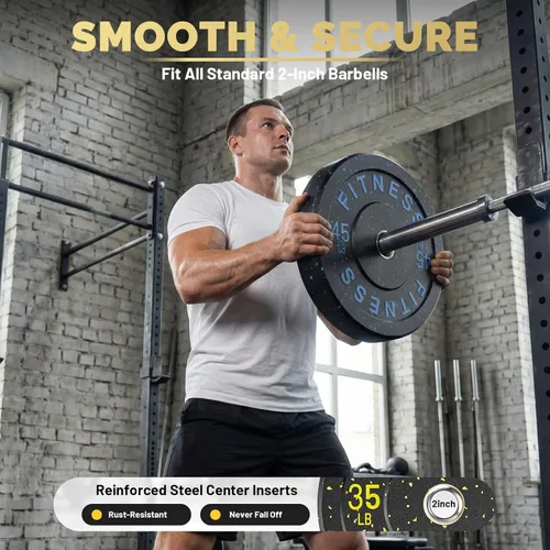 Miniatura 6 de Discos de peso olímpicos de 2 pulgadas y caucho para barras, discos para gimnasio en casa, entrenamiento de fuerza y levantamiento de pesas, 10 a