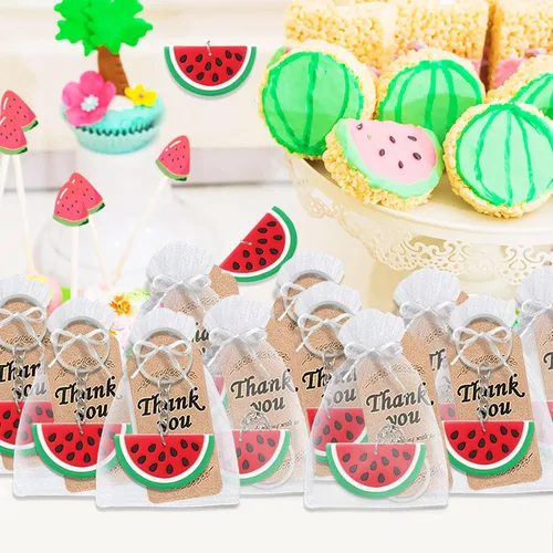 Miniatura 5 de CiciBear Paquete de 40 llaveros con temática de sandía para invitados, fiesta de verano, baby shower, fiesta escolar, cumpleaños de niños