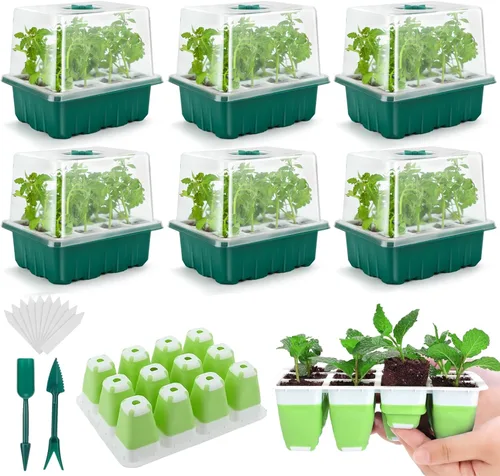 Miniatura 8 de Bandeja Iniciadora de Semillas, Kit Iniciador de Semillas de Interior de 48 Celdas, Bandejas Iniciadoras de Plántulas con Diseño de Silicona