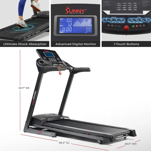 Miniatura 6 de Sunny Health & Fitness Treadmill with Auto Incline, Shock Absorption, Pulse Sensors & Bluetooth — Optional SunnyFit App Compatibility