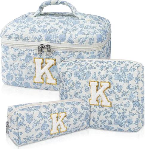 Set de Bolso de Maquillaje Inicial Junesters, Bolso de Maquillaje Acolchado Personalizado, Bolso de Cosméticos Floral Grande para Mujeres, Bonitos