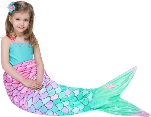 Miniatura 19 de WERNNSAI Manta de Cola de Sirena para Niños - Manta Ponible de Sirena que Brilla en la Oscuridad para Niñas de Invierno Franela Suave con Escamas