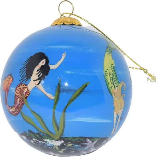 Miniatura 4 de Adorno navideño de vidrio soplado Sillas de playa Florida Pintado a mano en el interior Arte original Incluye caja de regalo