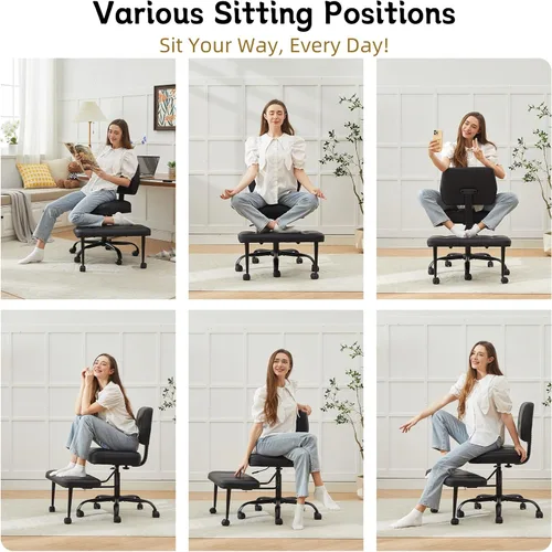 Miniatura 6 de Silla de oficina con patas cruzadas con ruedas, silla giratoria de meditación para TDAH, silla de escritorio ergonómica con patas cruzadas