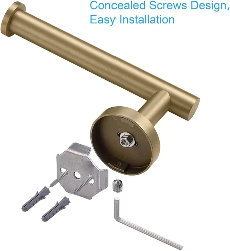 Miniatura 5 de TASTOS Portarrollos de papel higiénico dorado cepillado SUS304 de acero inoxidable, moderno soporte redondo para rollos de papel higiénico, soporte