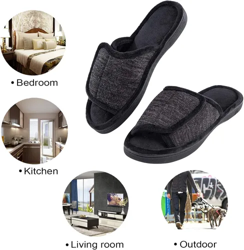 Miniatura 6 de DL Pantuflas ajustables de espuma viscoelástica para hombre, con punta abierta, cómodas para interiores y exteriores, acogedoras y transpirables