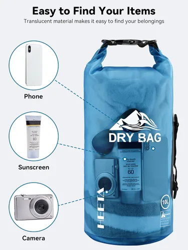 Miniatura 7 de HEETA Bolsa Seca Impermeable para Mujeres y Hombres, 5L/10L/20L/30L/40L Tapa Enrollable Bolsa de Almacenamiento Seca Ligera Mochila con Funda