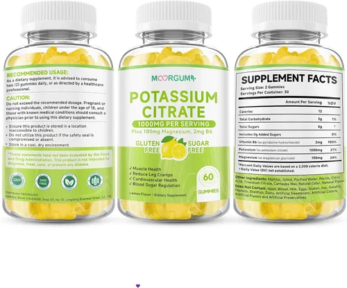 Miniatura 9 de Gomitas de citrato de potasio de 1000 mg, suplemento de potasio para adultos, mujeres y hombres, con magnesio, suplementos masticables de vitamina