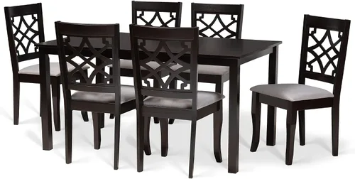 Miniatura 9 de Baxton Studio Mael - Juego de 2 sillas de comedor y sillas de comedor tapizadas de tela gris y acabado marrón oscuro de madera