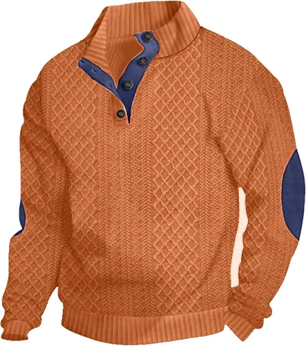 Miniatura 12 de Suéter de manga larga para hombre, casual, con botones de un cuarto, con cuello alto, sudadera con capucha