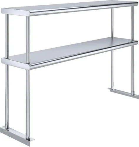 Miniatura 14 de Estante doble de acero inoxidable resistente con certificación NSF de calibre 18 con soportes para cocinas, cuartos de servicio, almacenamiento