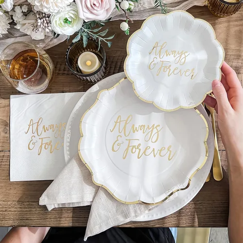Miniatura 6 de Kate Aspen Always & Forever - Juego de platos y servilletas de papel para boda, 72 piezas, platos de boda, vajilla desechable para 24 invitados