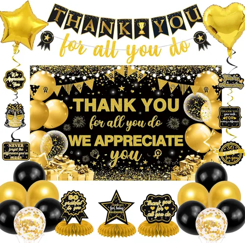 Miniatura 12 de Vlipoeasn Decoraciones de Pancarta We Appreciate You, Pancarta de Fondo Negro Morado Thank You for All You Do Panal de Abeja, Decoración de Oficina