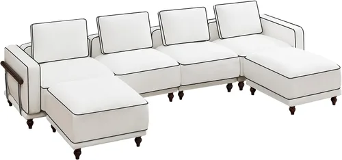 Miniatura 18 de Sofá biplaza modular de 80 pulgadas, sofá modular Cloud con reposabrazos y patas de madera, cómodo sofá tapizado de 2 plazas para sala de estar