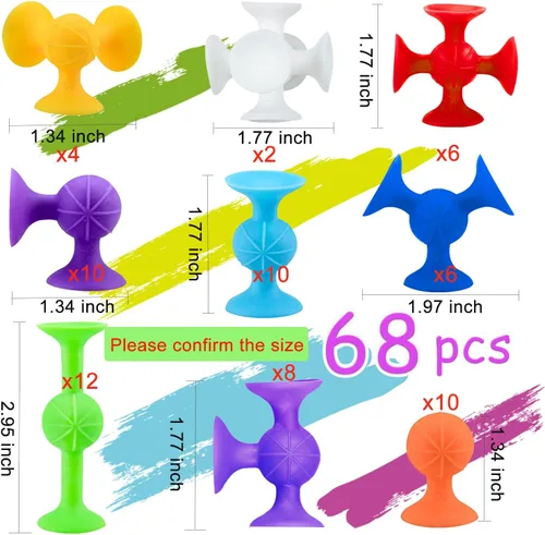Miniatura 3 de Juguetes de baño con ventosa de 68 piezas, juego de construcción de bloques de construcción de silicona, rellenos de calcetines, bloques de Clásico
