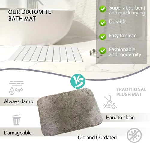 Miniatura 6 de Alfombra de Baño de Piedra Plegable 60x39cm Alfombra de Baño de Tierra de Diatomeas de Secado Rápido con Base Antideslizante de PVC Alfombra