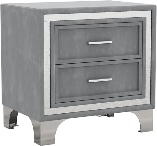 Miniatura 6 de HomSof Mesita de noche de 2 cajones con patas de metal para dormitorio, mesita de noche de mediados de siglo totalmente montada, excepto patas