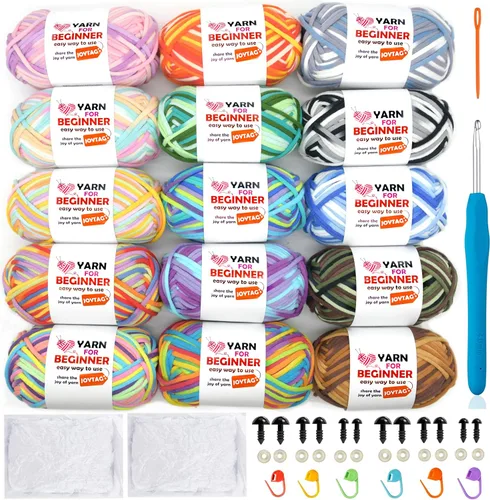 Miniatura 9 de Paquete de 6 hilos de ganchillo para principiantes azul verde amarillo rojo blanco negro, hilo de algodón para ganchillo para principiantes