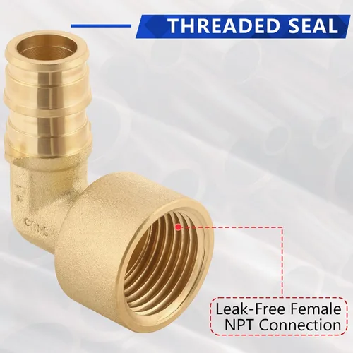 Miniatura 6 de Paquete de 5 YVSKM) 1/2" PEX-A Expansión × 1/2" Hembra NPT codo NPT, conexión roscada de flujo completo de latón sin plomo, certificado ASTM F1960