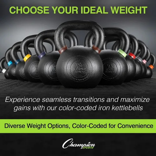 Miniatura 2 de Champion Sports Rhino Fitness Iron Kettlebells - Full Body Powder Coated - Textured for Improved Grip - Color Coded Handles