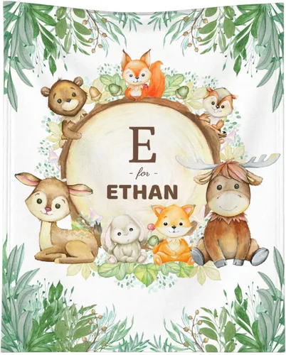 Miniatura 19 de Manta personalizada de animales bebés para niños y niñas, mantas personalizadas con nombre, manta ligera de franela suave para ropa de cama, sofá