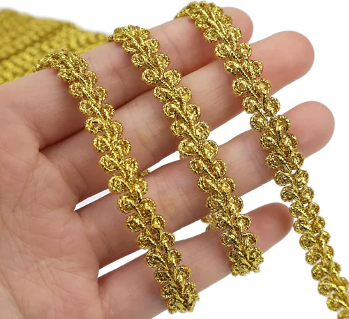 Miniatura 2 de Cinta de Encaje Trenzado Metálico Dorado Tipo Ciempiés para Manualidades DIY de Boda Nupcial, Costura, Disfraces, Navidad, Halloween