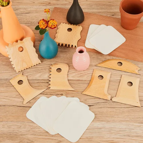 Miniatura 7 de Amylove Juego de 27 herramientas para recortar cerámica, costillas de cerámica, herramientas de cerámica, moldeador de pies con 20 piezas de gamuza