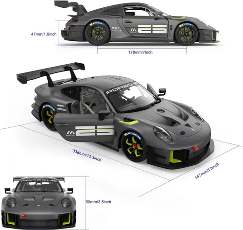 Miniatura 5 de RASTAR Coches RC 1/14 Porsche 911 GT2 RS Clubsport 25 Auto de juguete Porsche con control remoto para niños, gris 2.4GHz