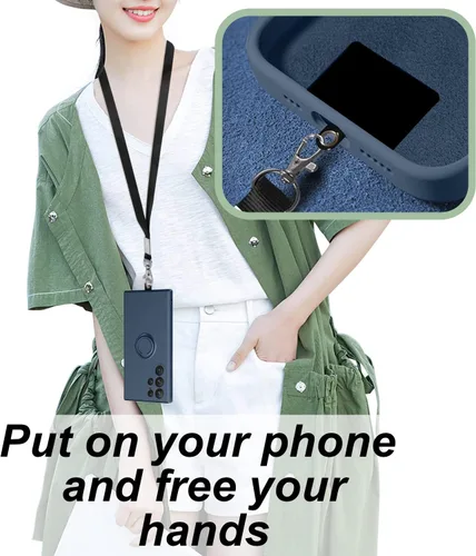 Miniatura 6 de Funda protectora delgada de silicona líquida para Samsung Galaxy S23 Ultra, con soporte de anillo giratorio de 360° y correa de silicona líquida Azul