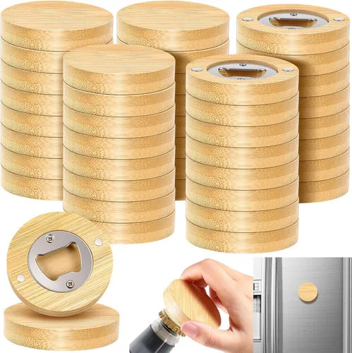 Miniatura 12 de Vesici 24 piezas Abrebotellas magnético 6.35 cm DIY Bambú en forma de biberón Abrebotellas de madera Imán para nevera Adhesivo para refrigerador