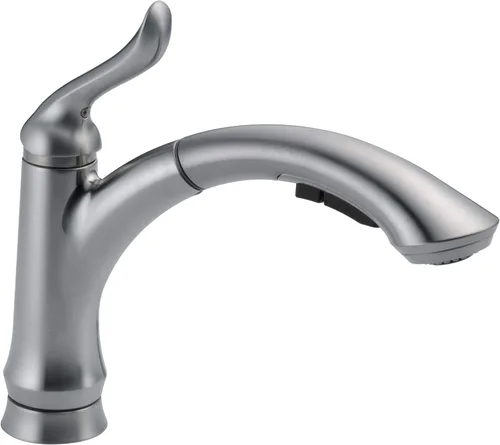 Delta Linden 4353-AR-DST - Grifo de cocina de níquel cepillado con rociador extraíble, contemporáneo de un solo agujero, mango único, acero