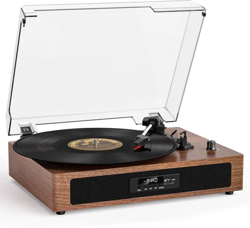 Miniatura 9 de Reproductor de discos de vinilo con Bluetooth, tocadiscos de 3 velocidades por correa con altavoces integrados, fácil configuración