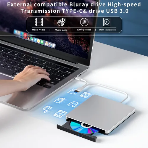 Miniatura 3 de Dainty Externo compatible con Bluray Drive Compatible con lectura DVD CD BD Drive, adecuado para USB 3.0 y puerto tipo C, Windows XP/7/8/10/11MacOS