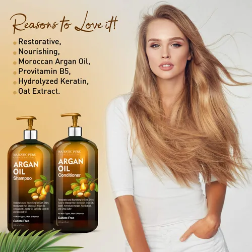 Miniatura 3 de MAJESTIC PURE Juego de champú y acondicionador de aceite de argán Nutre y promueve cabello suave y sedoso Sin sulfato Para todo