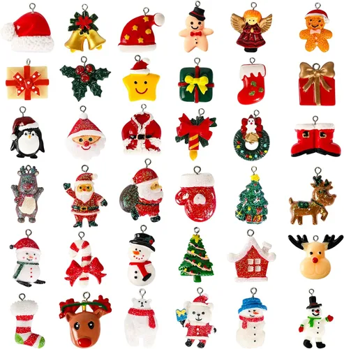Miniatura 6 de Garma Juego de 36 mini adornos de Navidad de resina para árbol de Navidad, viene con una cadena pequeña de adorno colgante de Navidad
