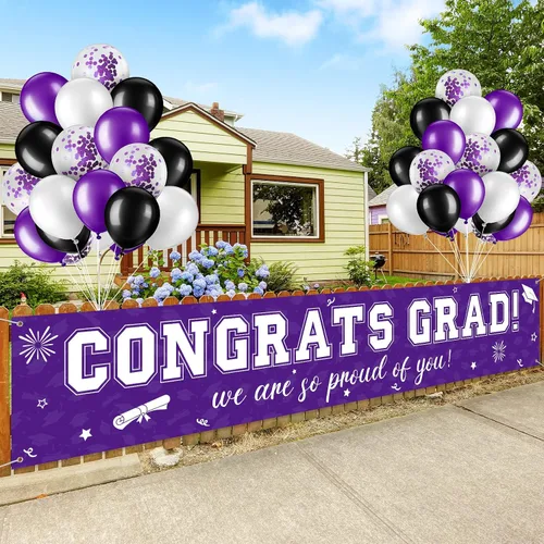 Miniatura 13 de Cartel de graduación de 37 piezas para decoración de globos de clase de 2026, pancarta de felicitaciones graduadas para decoración al aire libre