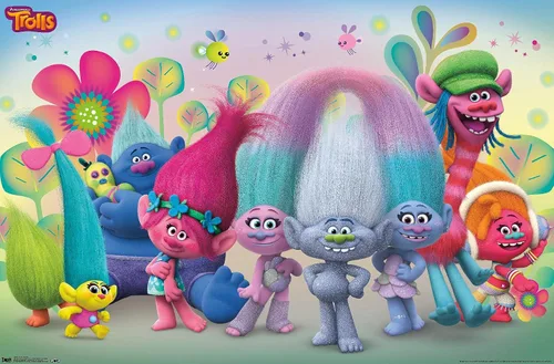 Miniatura 9 de Trends International DreamWorks Trolls - Póster de pared de grupo, 14.725 x 22.375 pulgadas, versión enmarcada de madera de granero