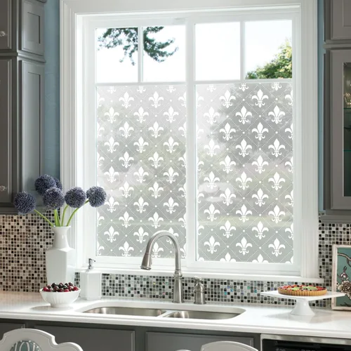 Miniatura 4 de Película de privacidad blanca pura para ventana, diseño de patrón decorativo, película de vidrio esmerilado extraíble para puerta de ventana