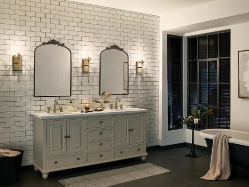 Miniatura 9 de Kichler, Aplique de pared Alton de 22.25 pulgadas con 1 luz, vidrio esmerilado transparente en bronce champán para pasillo, entrada, baño y tocador