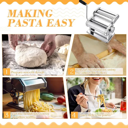 Miniatura 7 de Hushee Juego de 8 Piezas de Máquina para Hacer Pasta Incluyendo Máquina para Hacer Fideos de Acero Inoxidable Estante de Secado de Pasta de Madera